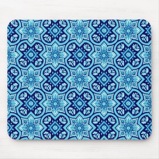 Vintages blaues geometrisches Muster Mousepad (Vorne)