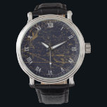 Vintages blaues Gold Fisces Zodiac-Konstellation Armbanduhr<br><div class="desc">Inspiriert durch den "A Celestial Atlas" von Alexander Jamieson im Jahr 1822,  eine Sammlung Vintager illustrierter Sterncharts,  präsentiert das Design die Pisces Zodiac Constellation (The Fish) in Gold vor einem dunkelmarineblau Hintergrund. Ein tolles Geschenk für diejenigen,  die unter dem Pisces Zodiac Schild geboren sind. (20. Februar bis März 20)</div>