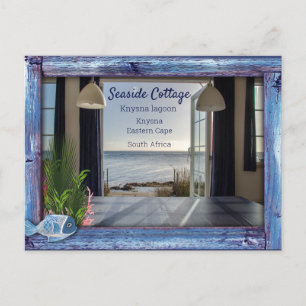 Vintages Blaues Holz, Fisch, rosa Korallen Postkarte