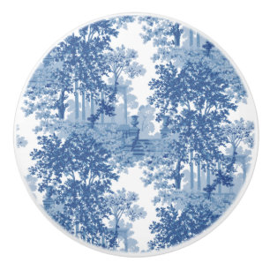 Vintages blaues Landschaftstoil mit Urnen und Spal Keramikknauf