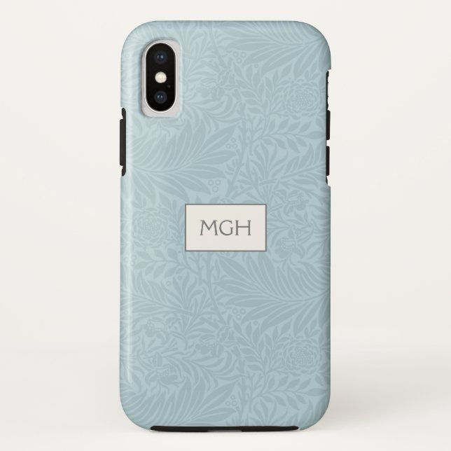 Vintages blaues Larkspur-Blume-Muster Monogramm Case-Mate iPhone Hülle (Rückseite)