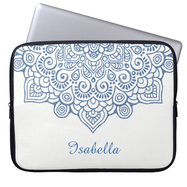 Vintages, blaues Metall Lace Mandala white Laptopschutzhülle (Vorderseite)