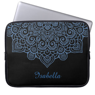 Vintages, blaues Metallic Lace Mandala weiß Laptopschutzhülle
