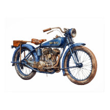 Vintages blaues Motorrad für Wasserfarben