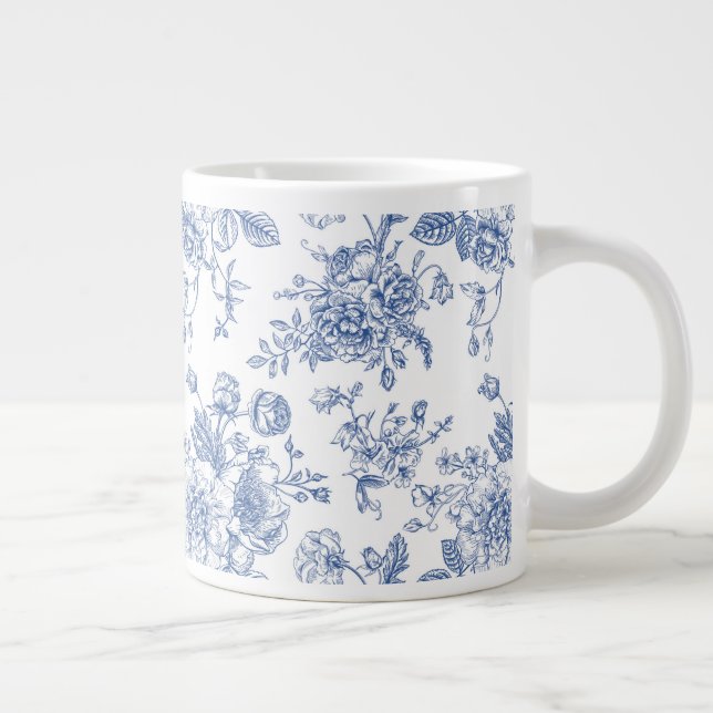 Vintages blaues Rose Blumenmuster Jumbo-Tasse (Rechts)