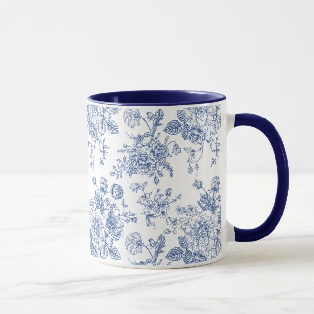 Vintages blaues Rose Blumenmuster Tasse (Rechts)
