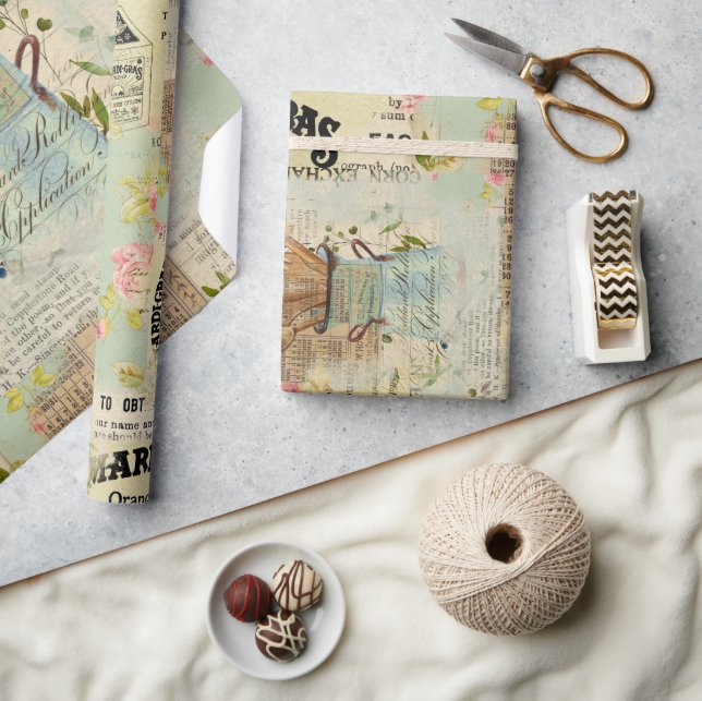 Vintages blaues Schleifpapier Geschenkpapier (Kunsthandwerk)
