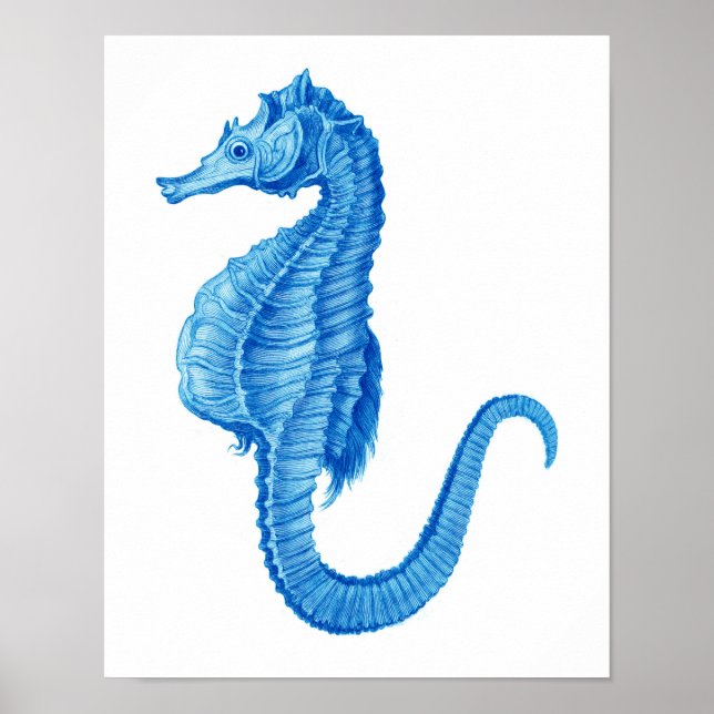Vintages blaues Seepferd Art Print no.2 Beach Deco Poster (Vorne)