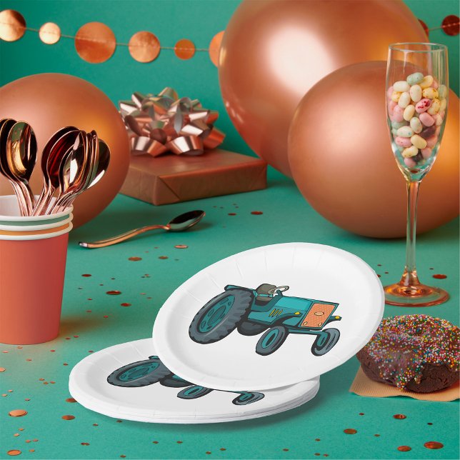 Vintages blaues Traktor Pappteller (Von Creator hochgeladen)