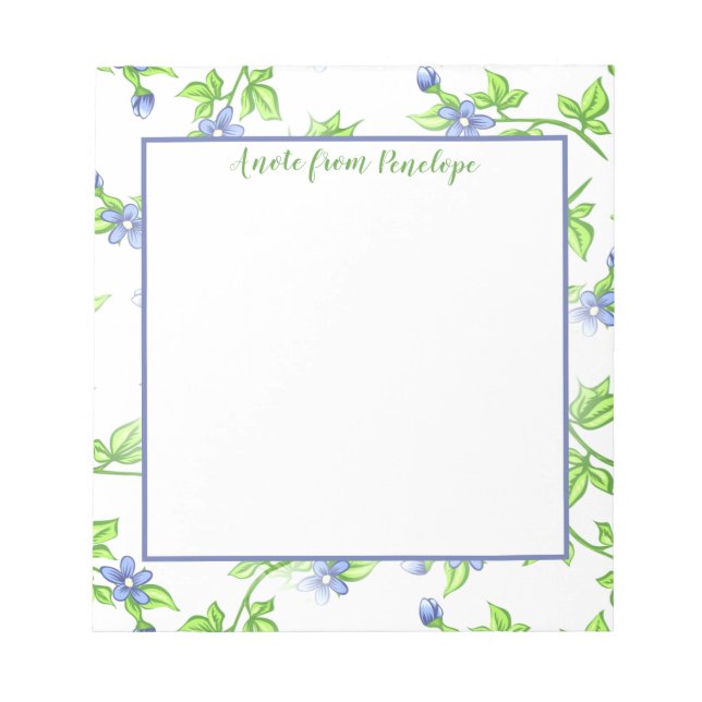 Vintages blaues und grünes Blumenmuster mit Namen Notizblock (Vorderseite)