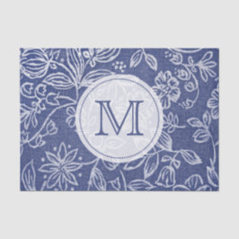 Vintages blaues und weißes mit Blumenmit Monogramm Seidenpapier