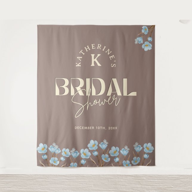 Vintages blaues Wasserfarben-Brautparty Wandteppich (Vorderseite)