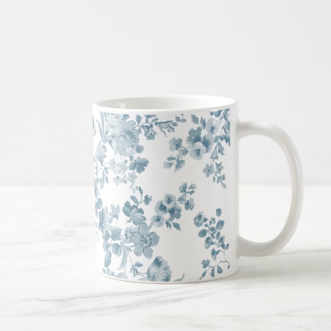 Vintages blaues weißes böhmisches elegantes Blumen Tasse (Rechts)