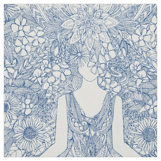 Vintages blaues Yoga des Lotosgartens mit Blumen Stoff (Muster)