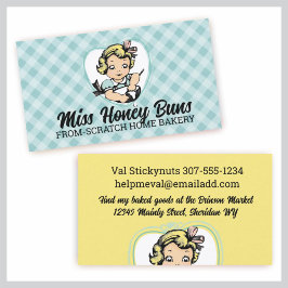 Vintages blondes Mädchen unter Rührbäckerei Visitenkarte