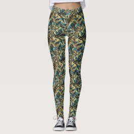 Vintages Blue and Gold Butterfly Wing Collage Leggings