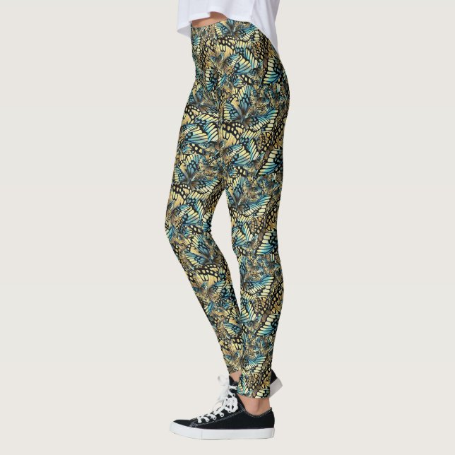 Vintages Blue and Gold Butterfly Wing Collage Leggings (Links)