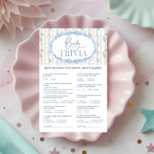 Vintages Blue and Pink Floral Baby Trivia Game