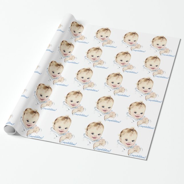 Vintages Blue Baby Duschpapier Geschenkpapier (Ungerollt)