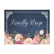 Vintages Blue Chalkboard Floral Wedding RSVP