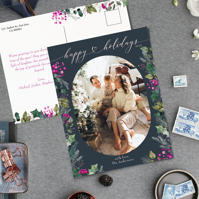 Vintages Blue Chic Family Foto Feiertagspostkarte (Von Creator hochgeladen)