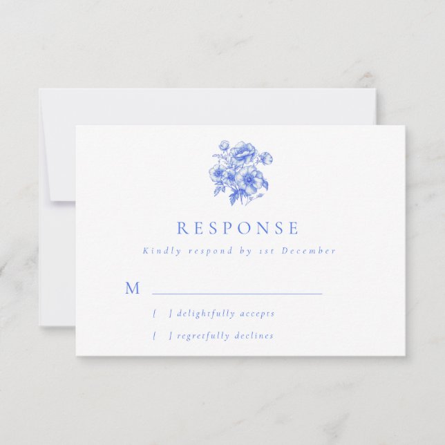 Vintages Blue Chinoiserie Blumenzwiebeln RSVP Karte (Vorderseite)