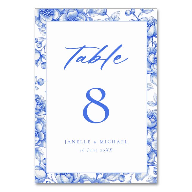 Vintages Blue Chinoiserie Blumenzwiebeln Tischnummer (Vorderseite)