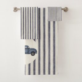 Vintages Blue Christmas Tree Truck Handtuch Set