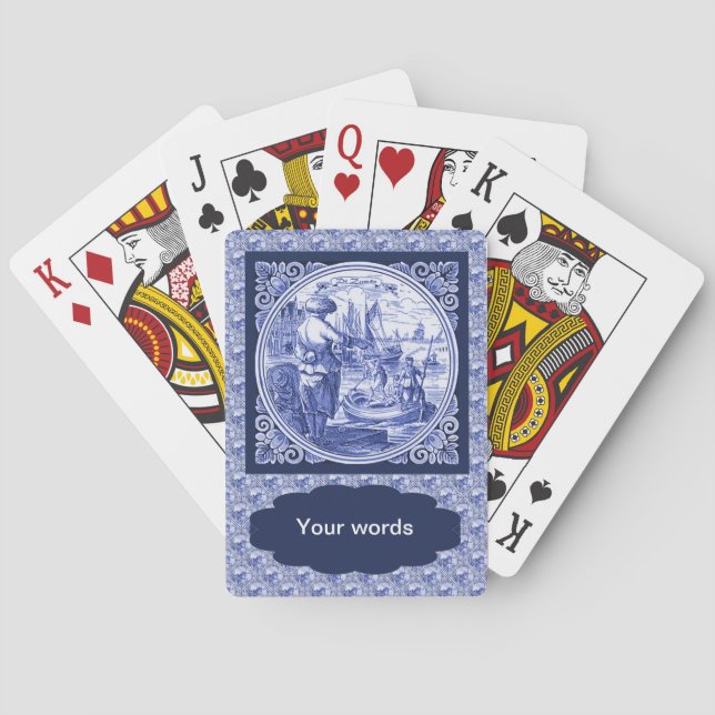 Vintages Blue Delft-Bild in Holländisch Spielkarten (Rückseite)