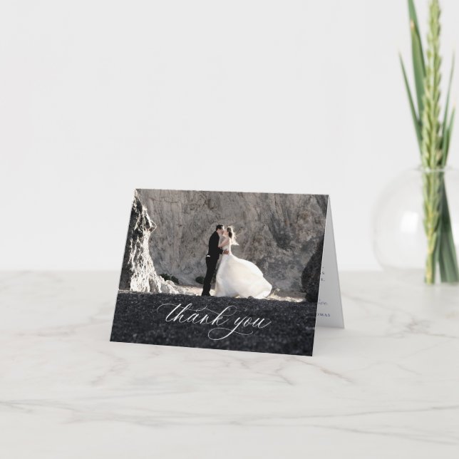 Vintages Blue Floral Wedding Foto Dankeskarte (Vorderseite)