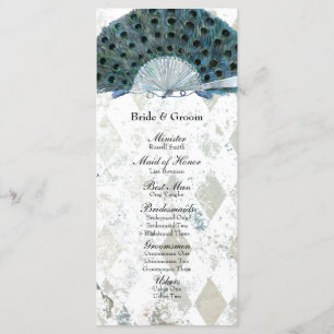 Vintages Blue Peacock Fan Hochzeitsprogramm Programm