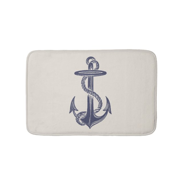 Vintages Blue Ship Anchor Bath Mat Badematte (Vorderseite)