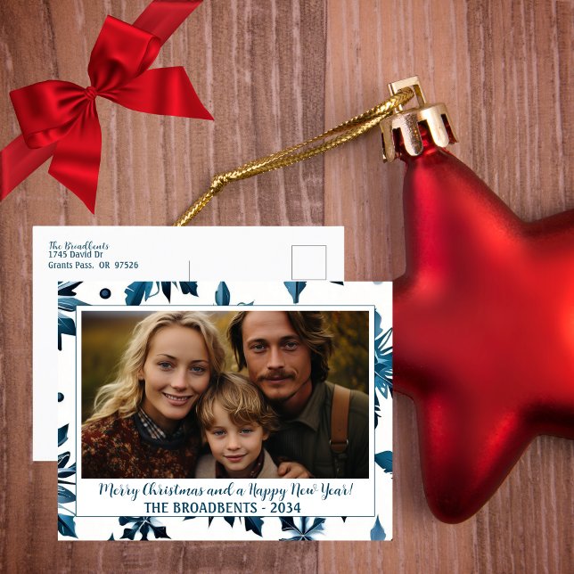 Vintages Blue Snowflake Weihnachts-Foto Feiertagspostkarte (Von Creator hochgeladen)