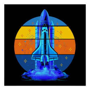 Vintages Blue Space Shuttle-Raumschiff Poster