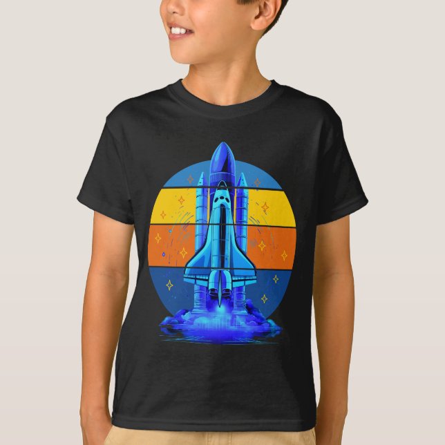 Vintages Blue Space Shuttle-Raumschiff T-Shirt (Vorderseite)