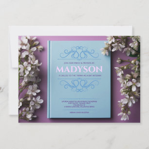 Vintages Blue Story Book Cover Bat Mitzvah Party Einladung