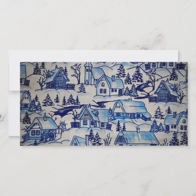 Vintages Blue Weihnachtsdorf Feiertagskarte (Vorderseite)