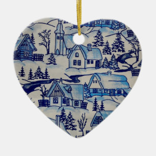 Vintages Blue Weihnachtsdorf Keramik Ornament