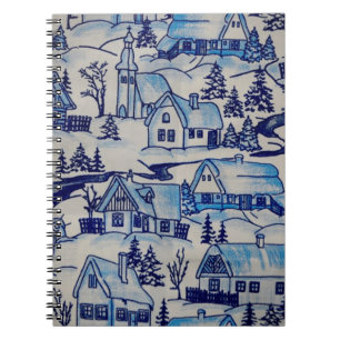 Vintages Blue Weihnachtsdorf Notizblock