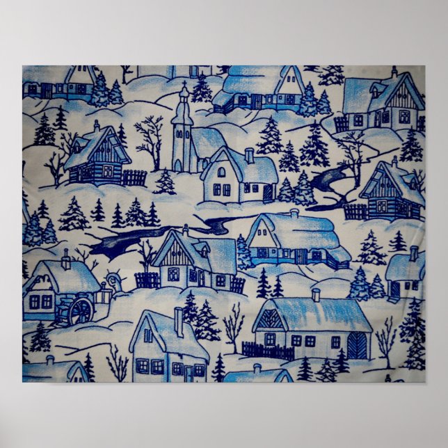 Vintages Blue Weihnachtsdorf Poster (Vorne)