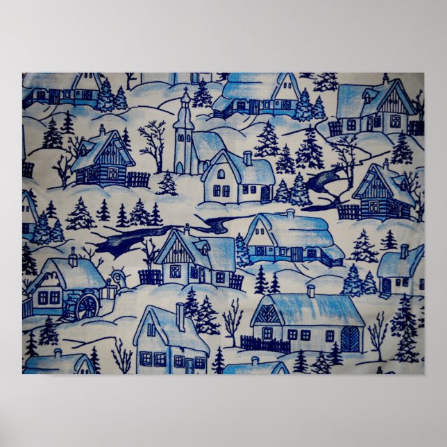 Vintages Blue Weihnachtsdorf Poster (Vorne)