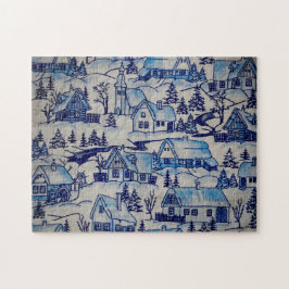 Vintages Blue Weihnachtsdorf Puzzle