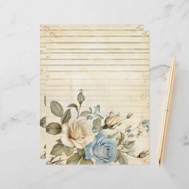 Vintages "Blue White Roses Junk Journal" (Vorderseite/Rückseite Beispiel)