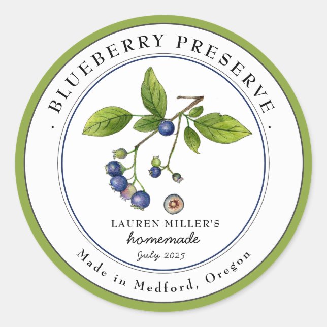 Vintages Blueberry-Jam-Konservenlabel Runder Aufkleber (Vorderseite)