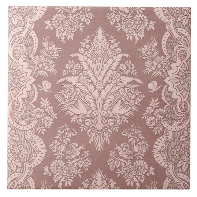 Vintages Blumen auf rosiger Beige Fliese (Vorderseite)