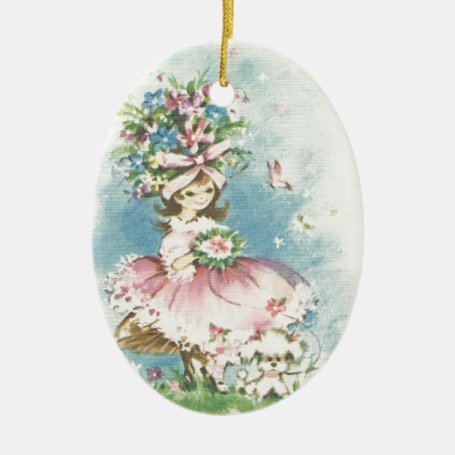 Vintages Blumen-Mädchen Keramikornament (Vorne)