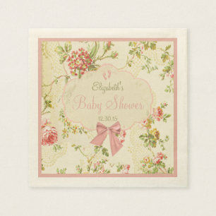 Vintages Blumen mit Pfirsich-Bogen-Baby-Dusche Serviette