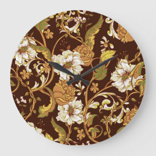 Vintages Blumenbarock: Magnolien, Rose Muster. Große Wanduhr