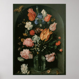 Vintages Blumenbarock, Vase der Blume in einer Nis Poster
