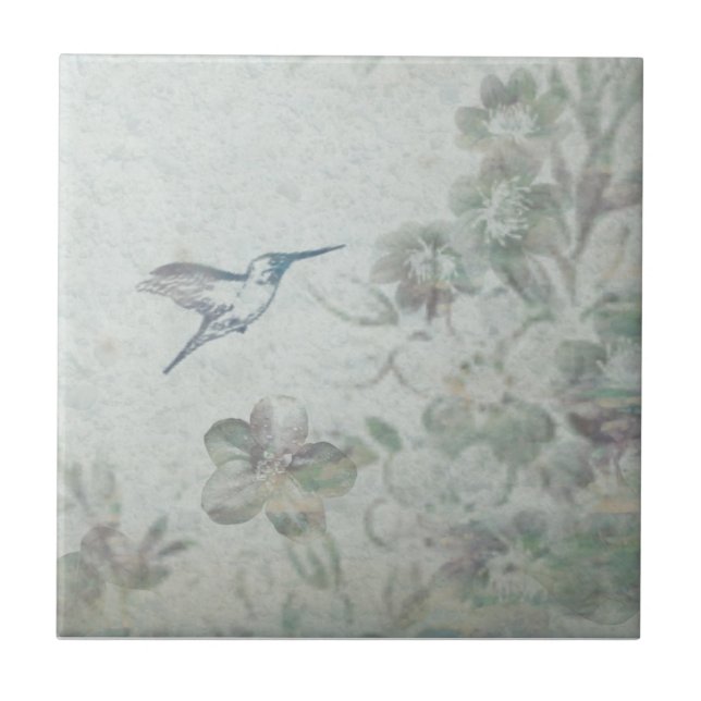 Vintages Blumenblau Fliese (Vorderseite)